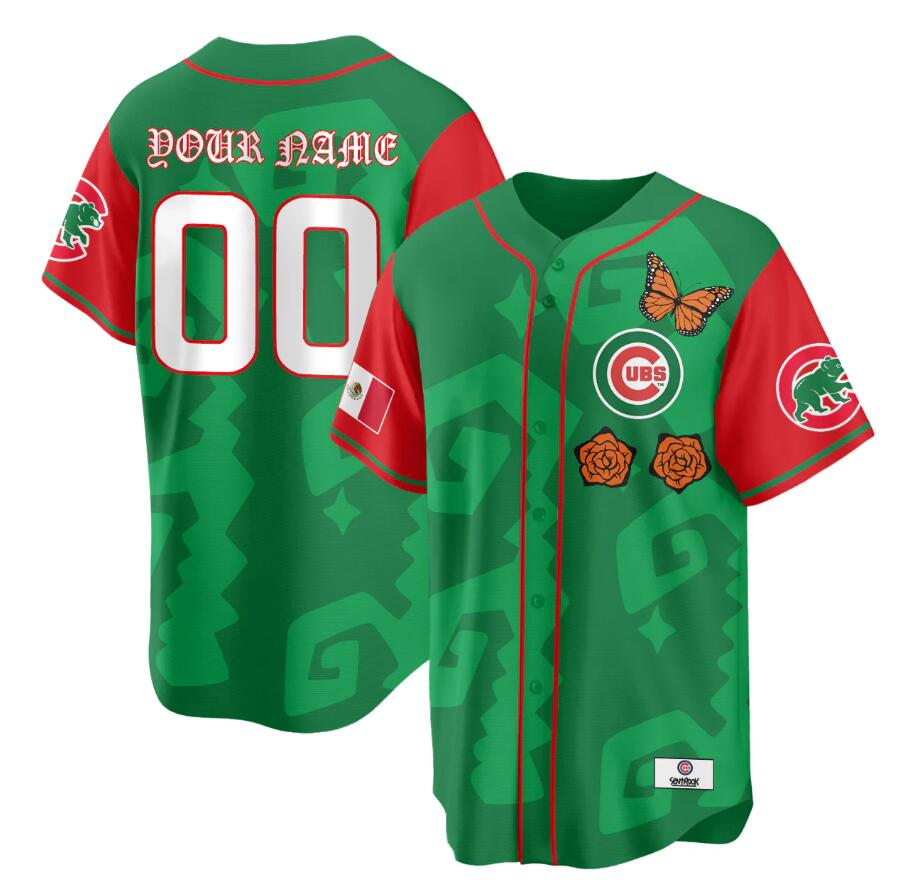 Men's Green/Red Chicago Cubs ACTIVE PLAYER Custom 'Xicago' Mexican Heritage Stitched Baseball Jersey